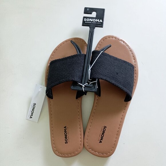 NWT Sonoma Jovina black slides sandals textured canvas upper size 6 - Picture 1 of 5